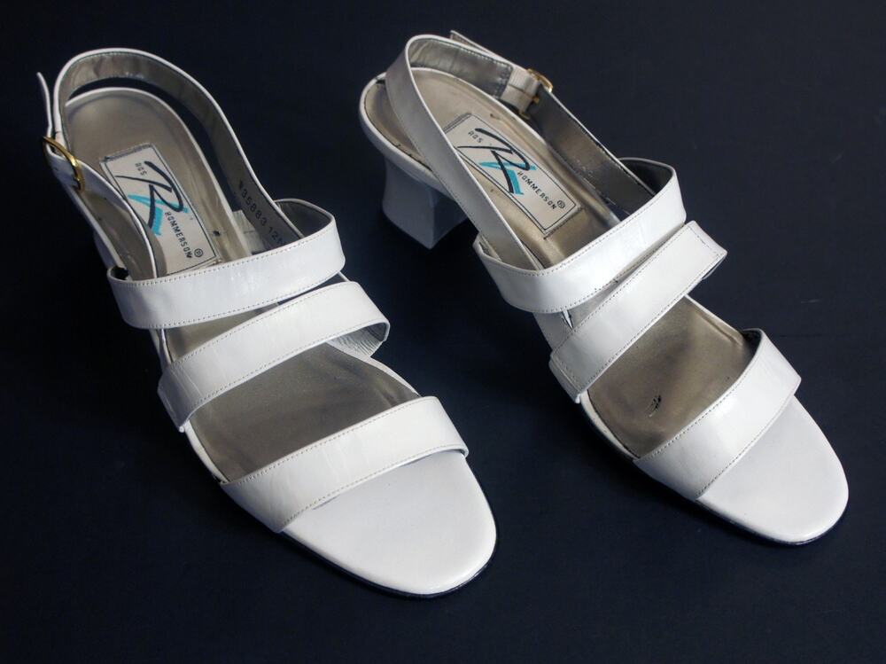 Ros Hommerson Ladies White Leather Slingback Sandal Size 12 N with Original Box